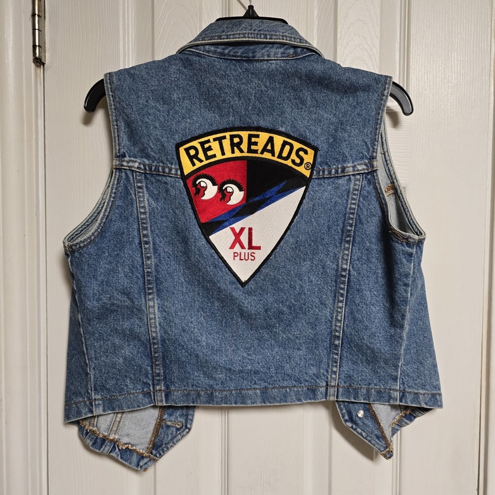 Vintage Bongo Denim Motorcycle Vest With‎ Retread Patch XS